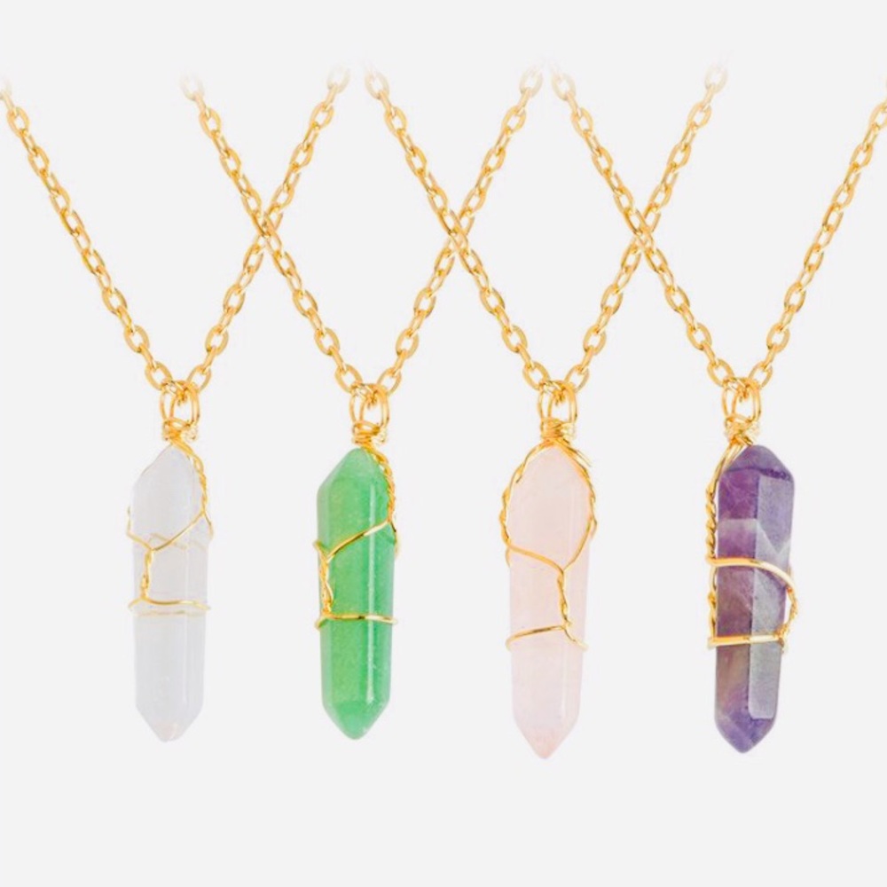 Stone Necklace with Gold Chain